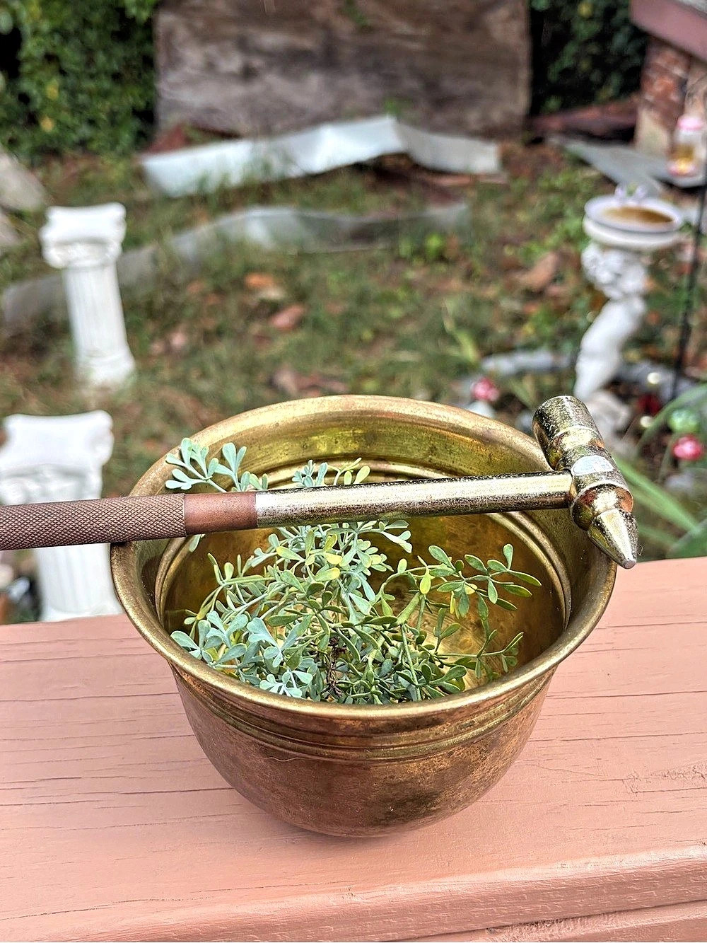 Vintage Solid Brass Mortar & Miniature Jeweler’s Anvil Hammer Set | Apothecary /